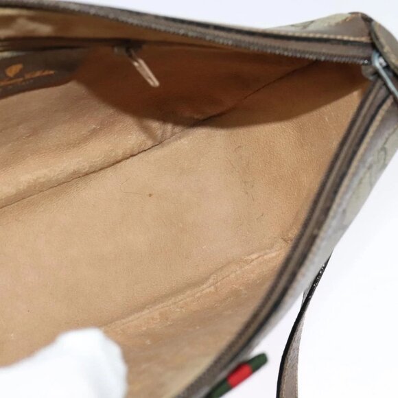 GUCCI GG Supreme Web Sherry Line Bag PVC Beige Gold Auth 128013 - Picture 11 of 16